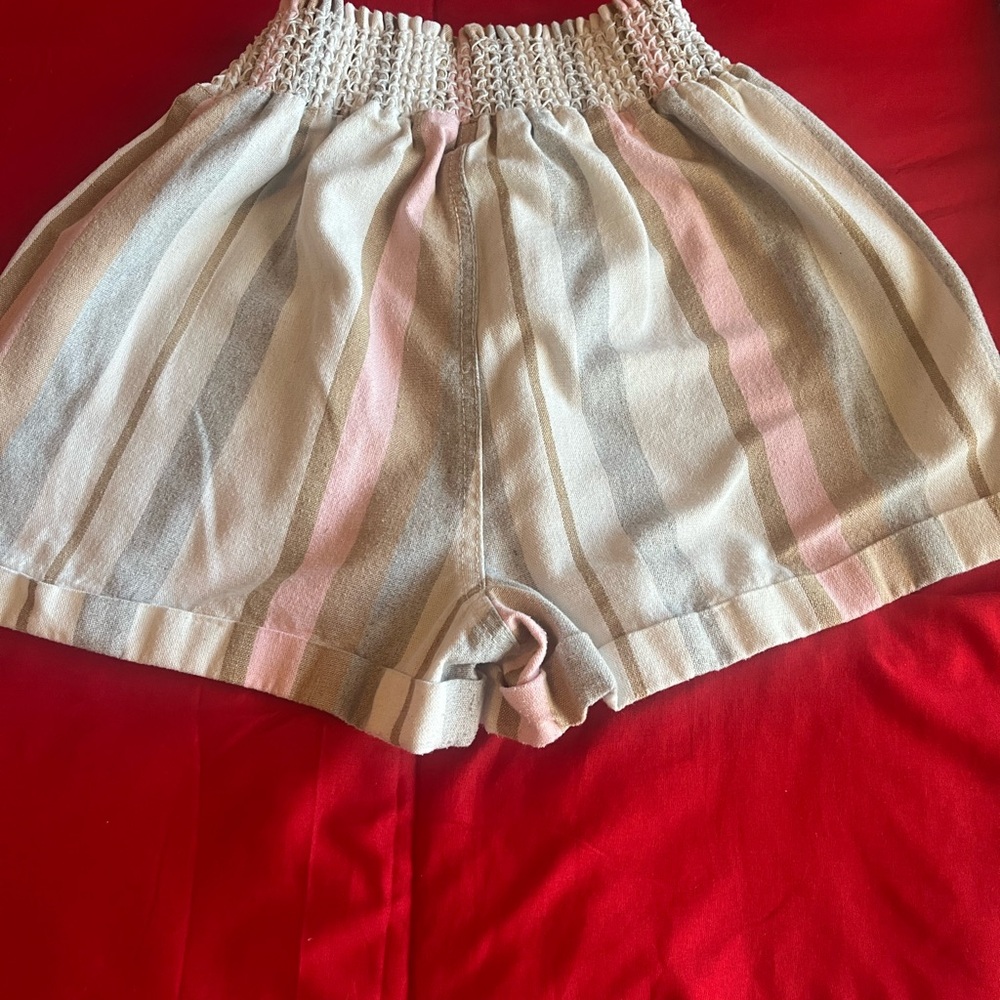 Cisono Wovens Striped Smocked Waist Shorts Pink Tan Grey Boho Summer Womens - Picture 5 of 5